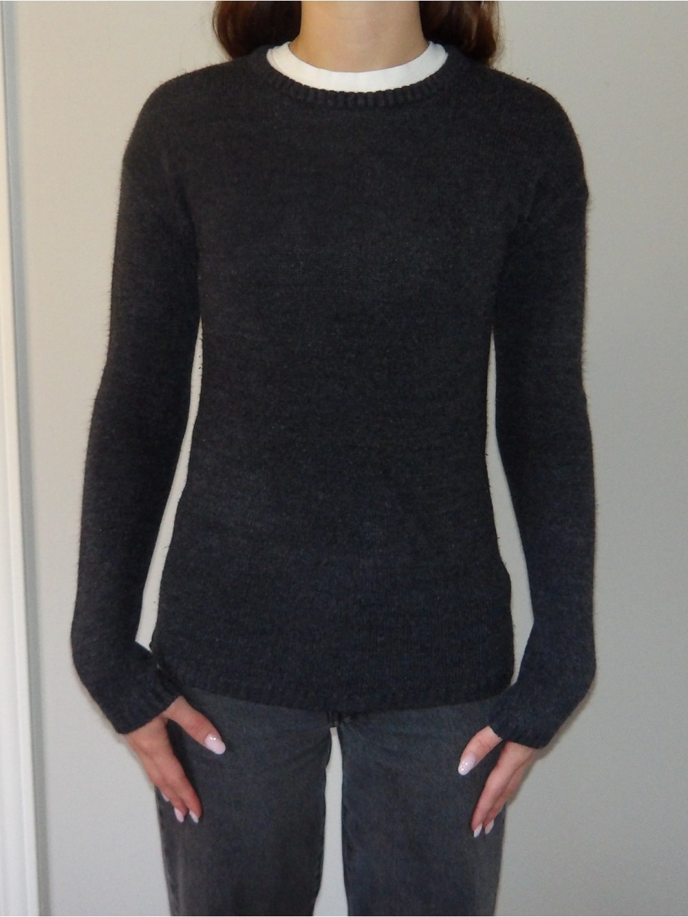 Classic Crewneck Charcoal Wool Blend Sweater